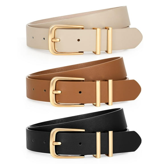 3 Pack Women's Leather Belts for Jeans Pants Dresses Fashion Ladies Gold/Sliver Buckle Leather Belts