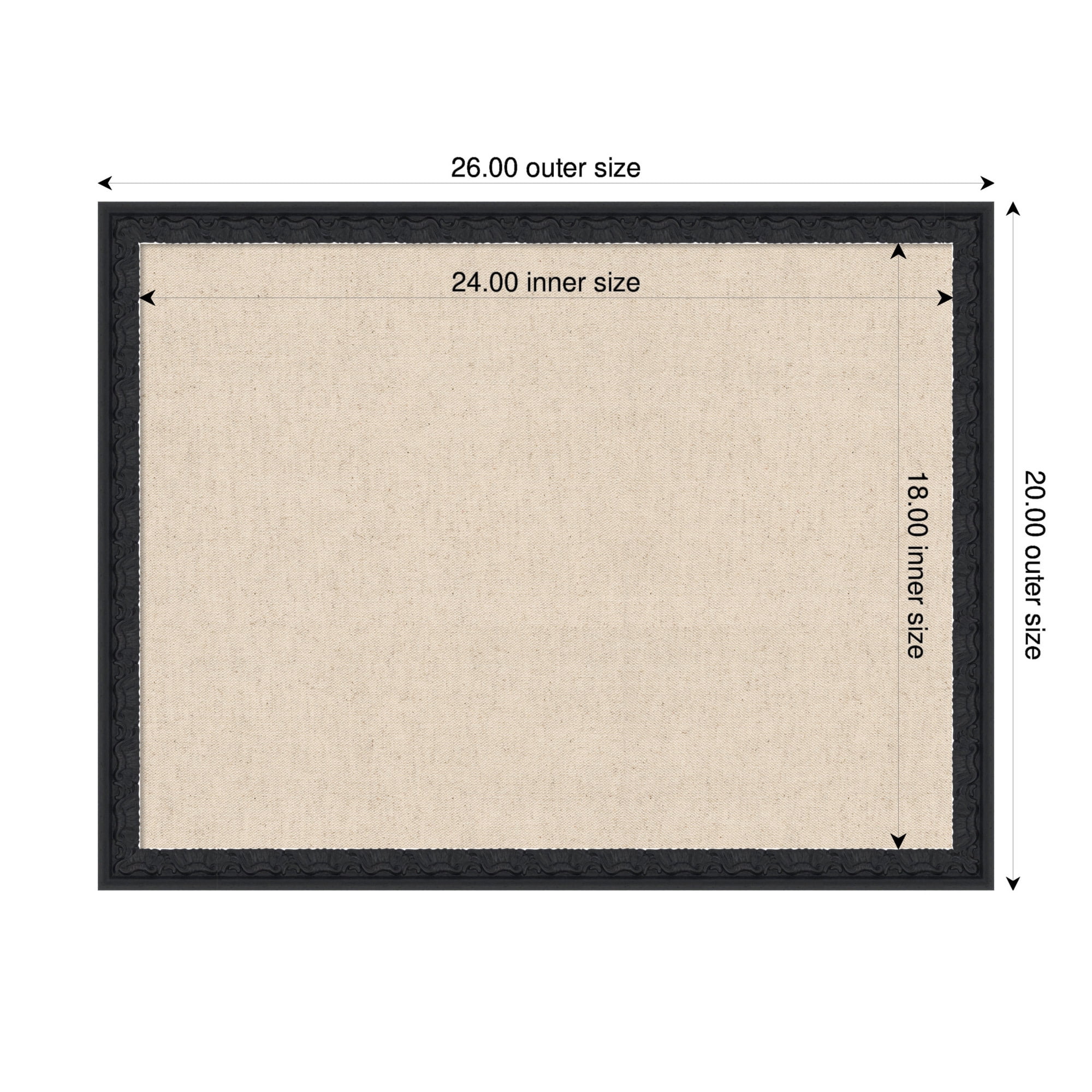 Kate and Laurel Framed Fabric Pinboard 26 x 20, Neutral Weave Printed Linen Decorative Bulletin Board for Use as a Vision Board or Wall Organization, Bethany Black Frame