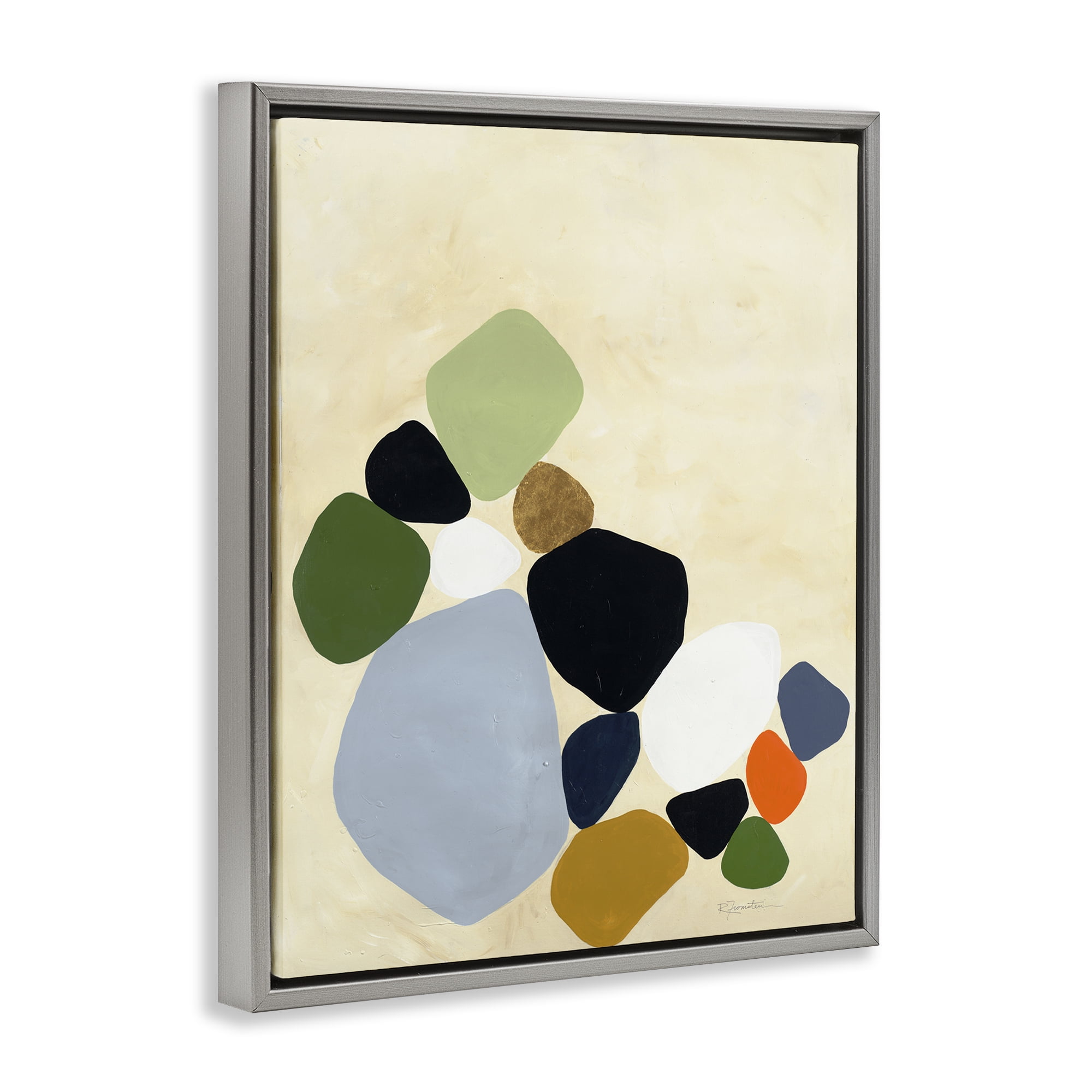 Stupell Industries Balanced Shapes Cluster Gray Framed Floater Canvas Wall Art, design by Ruth Fromstein