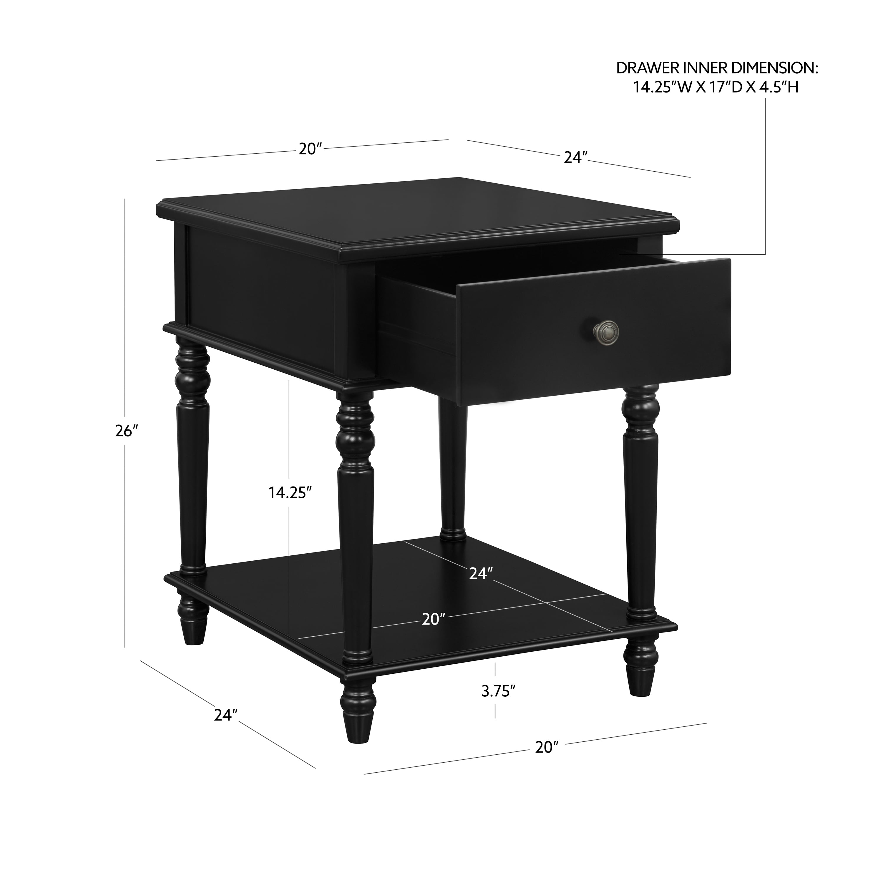 Powell Myles Single Drawer Indoor Side Table with Shelf, Black