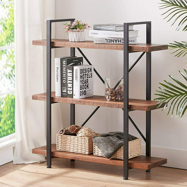 Hsh Solid Wood Bookshelf 3 Tier Rustic, How To Make A Metal And Wood Bookcase