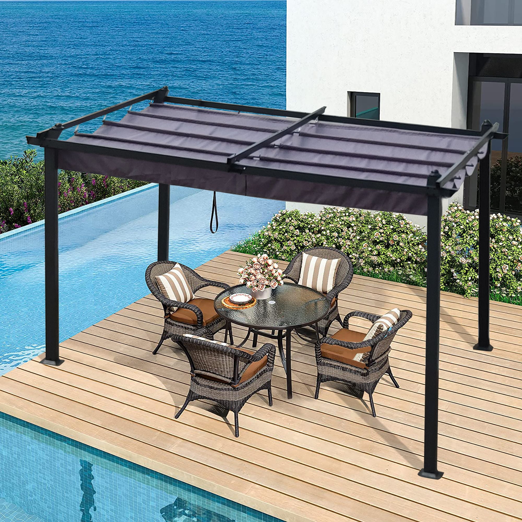 13' x 10' Outdoor Retractable Pergola, Patio Gazebo with Sun Shade ...