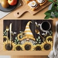 thumbnail image 2 of Yellow Gnomes Placemats Set of 4 Sunflower Bee Brown Wood Abstract Art Place Mats Indoor Wipeable Table Mats Washable Cloth Dining Table Placemats for Kitchen Holiday Party Home Decor 13x19 Inch, 2 of 9