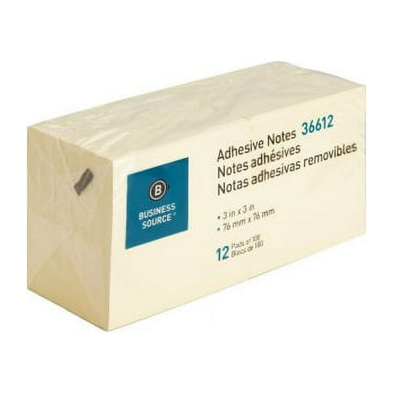 Business Source Yellow Repositionable Adhesive Notes - 3 Business Source Yellow Repositionable Adhesive Notes - 3
