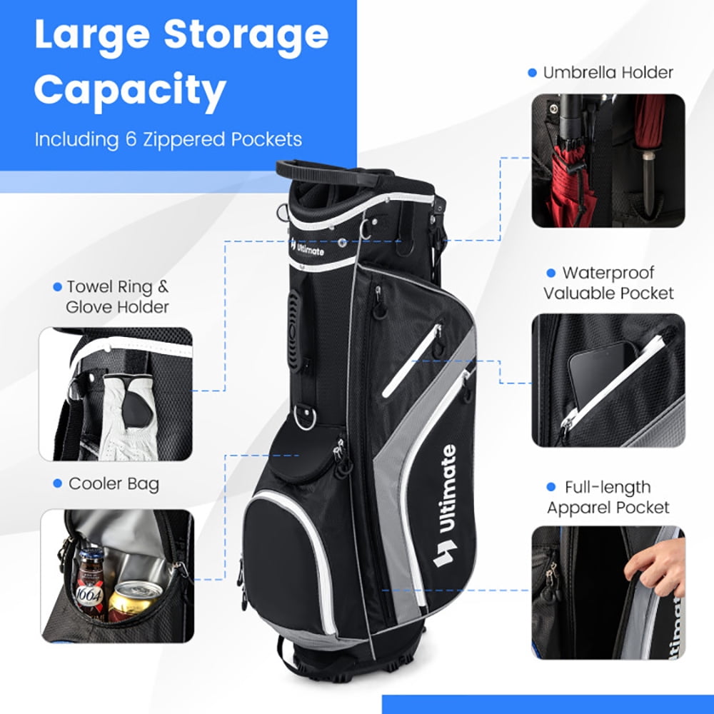 Spaco Lightweight Golf Stand Bag, Stand Bag with 14 Way Top Dividers and 6 Pockets, Golf Bags for Men & Women, Gray