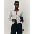 thumbnail image 6 of Women Crew Neck Drop Shoulder Button Down Cropped Knit Cardigan White Flower Ash M, 6 of 7