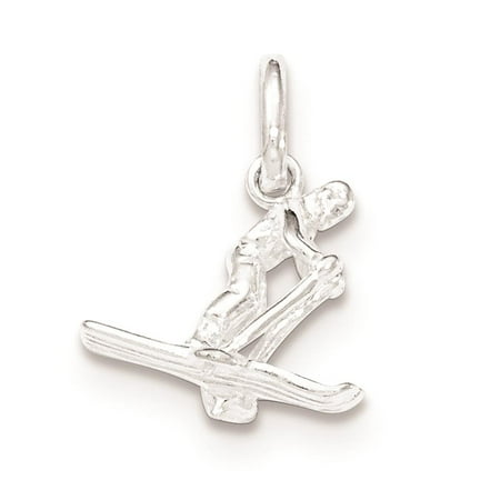 925 Sterling Silver Polished Skier 3-Dimensional Charm Pendant