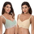 thumbnail image 6 of Curve Muse Plus Size Plunge Unlined Bralette with Floral Lace-2 Pack-YELLOW,SAGE-XL, 6 of 7