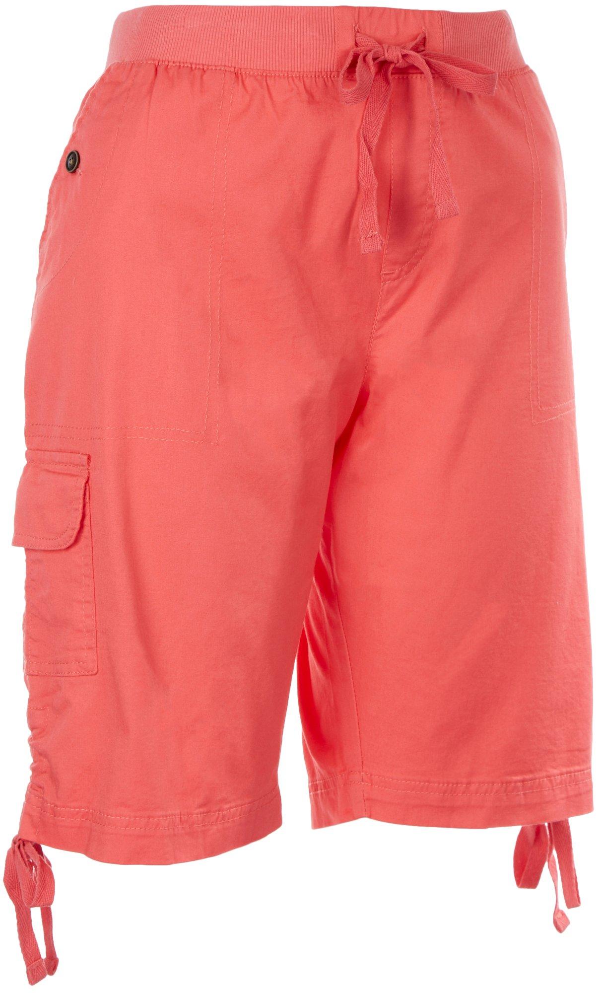 Fresh Womens Solid Tie Waist Cargo Skimmer Shorts 6 Coral