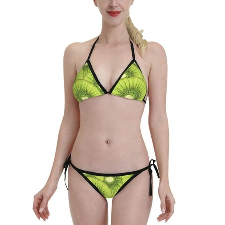 Kiwi Fruit Red Stripe Pattern Women S Beach Bikini Swimsuit Sexy Suspender Bikini Triangle Bikini Set