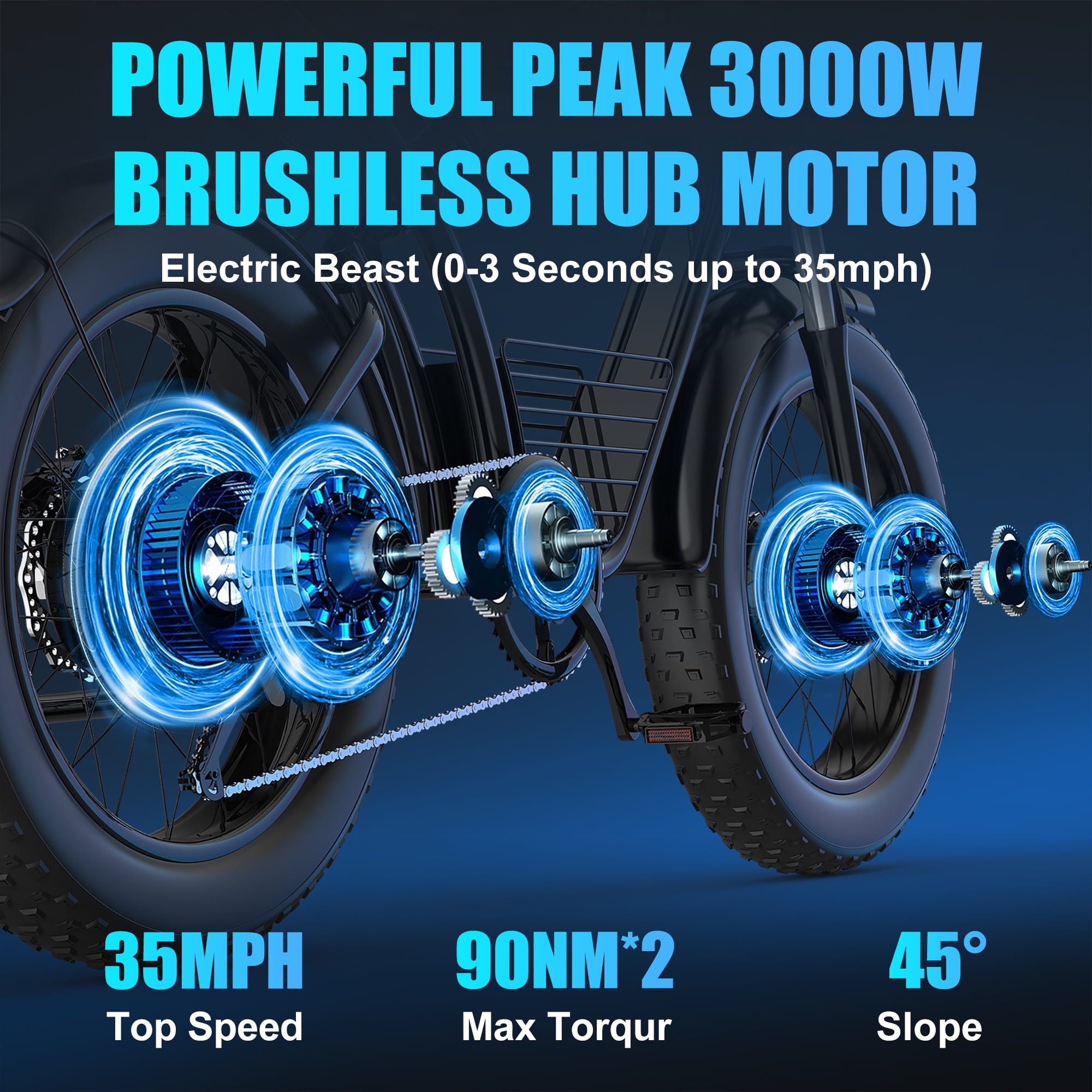 1500/3000W Electric Mountain Bike for Adults 20" Fat Tire Electric Motorcycle Dirt Bike 7-Speed E-Bike UL2849