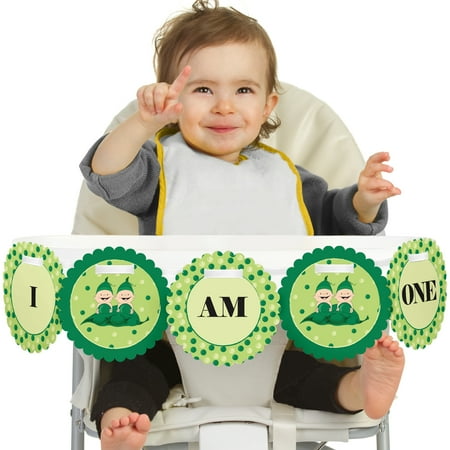 - Twins Two Peas in a Pod 1st Birthday - I Am One - First Birthday High Chair Banner