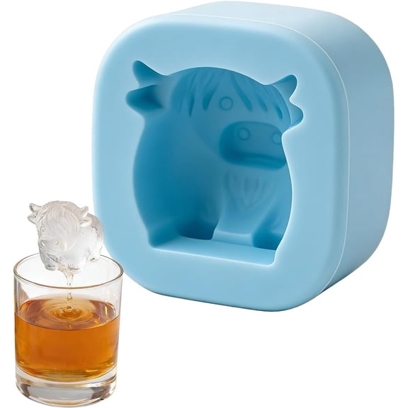 Mini Highland Cow Ice Cube Mold, Cute 3D Highland Cow Silicone Ice Cube Tray for Whiskey Cocktails Coffee, Novelty Cow Ice Mold for Drinks, Party & Gift for Cow Lovers (#A)
