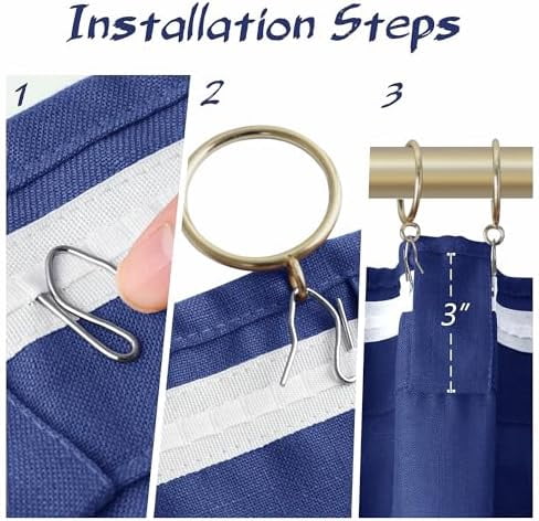 Classic Blue Linen Semi Sheer Curtains 84 Inches Length Light Filtering Neutral Farmhouse Boho Rod Pocket Back Tab Hook Belt Clip Rings Window Drapes for Bedroom Living Room 2 Panels 52x84