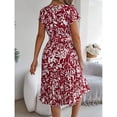 thumbnail image 4 of Vestido Corto de Verano Elegante Estampado Cintura Grande Doblado Plisado, Cuello en V de la Mitad de la Manga para el Uso Diario, de Primavera Y Casual, 4 of 5