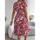 thumbnail image 3 of Vestido Corto de Verano Elegante Estampado Cintura Grande Doblado Plisado, Cuello en V de la Mitad de la Manga para el Uso Diario, de Primavera Y Casual, 3 of 5