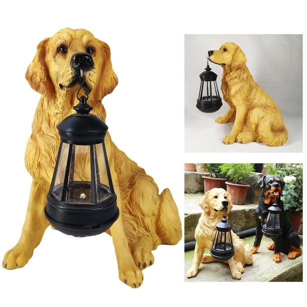 Estatua de Perro Decorativa para Jardín con lámpara solar, Adorno de Césped, Linterna LED Extraíble con Energía Solar, Luces de Decoración de Patio Rú , Perro Perro perdiguero de oro