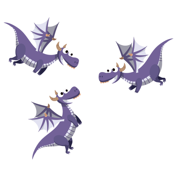 Three Purple Flying Dragons DÃ©cor Sticker Multicolored Art Design 21" x 28" Removable Vinyl Home Living Room Wall Decal - Kids Bedroom Nursery Art Legendary Fire Breathing Monsters Wall Decoration