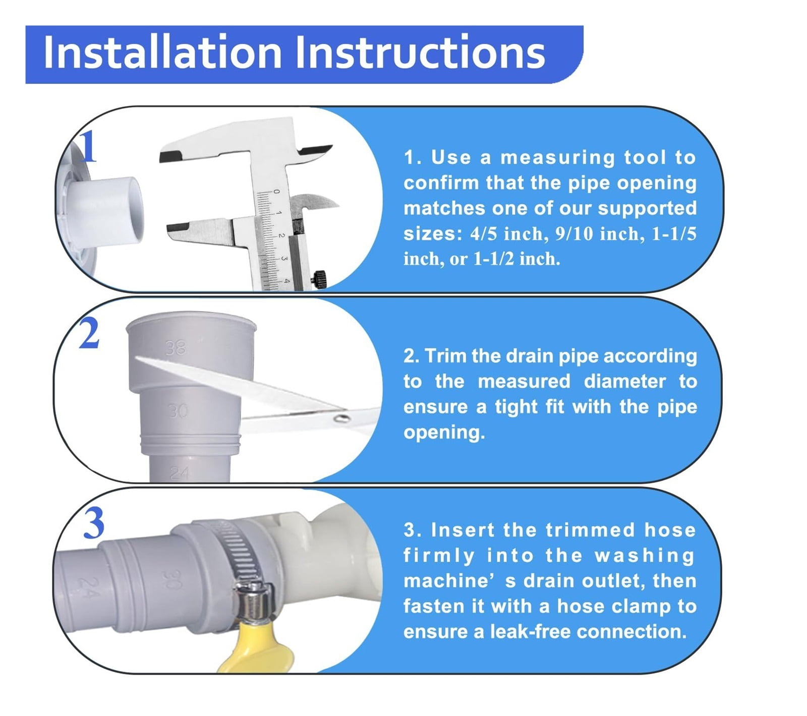 10ft Washing Machine Drain Hose Extension Kit - Universal for Washer, Dishwasher & Dehumidifier, 7-Piece Set with U-Bracket, 4 Clamps & Adapter
