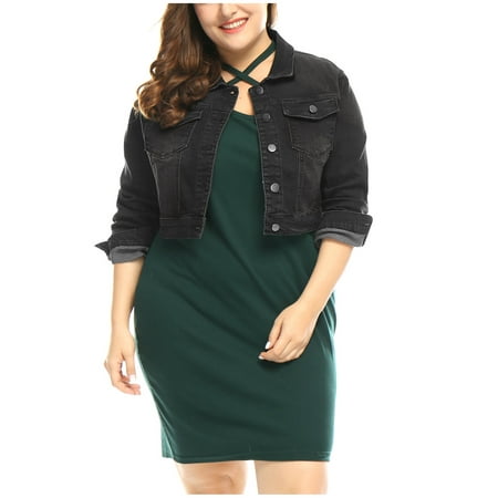 MODA NOVA Juniors Plus Size Jean Button Outfits Fashion Cropped Denim Jackets
