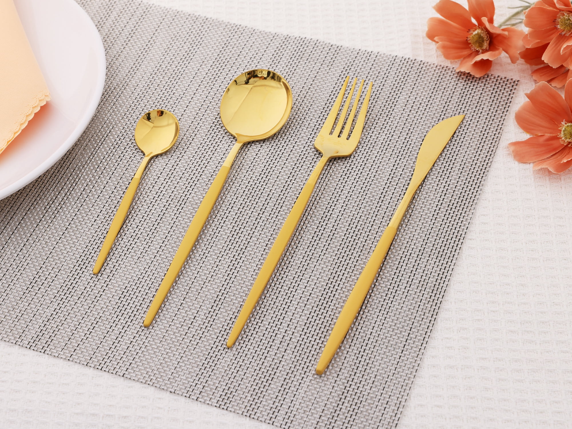 Unique Bargains Stainless Steel Flatware Set Orange 4 Pcs