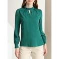 thumbnail image 5 of MODA NOVA Juniors Stand Collar Pleated Button Keyhole Button Blouse, 5 of 6