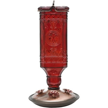 Antique Brass Bird - Perky-Pet 24 oz Red Square Antique Bottle Glass Hummingbird Feeder