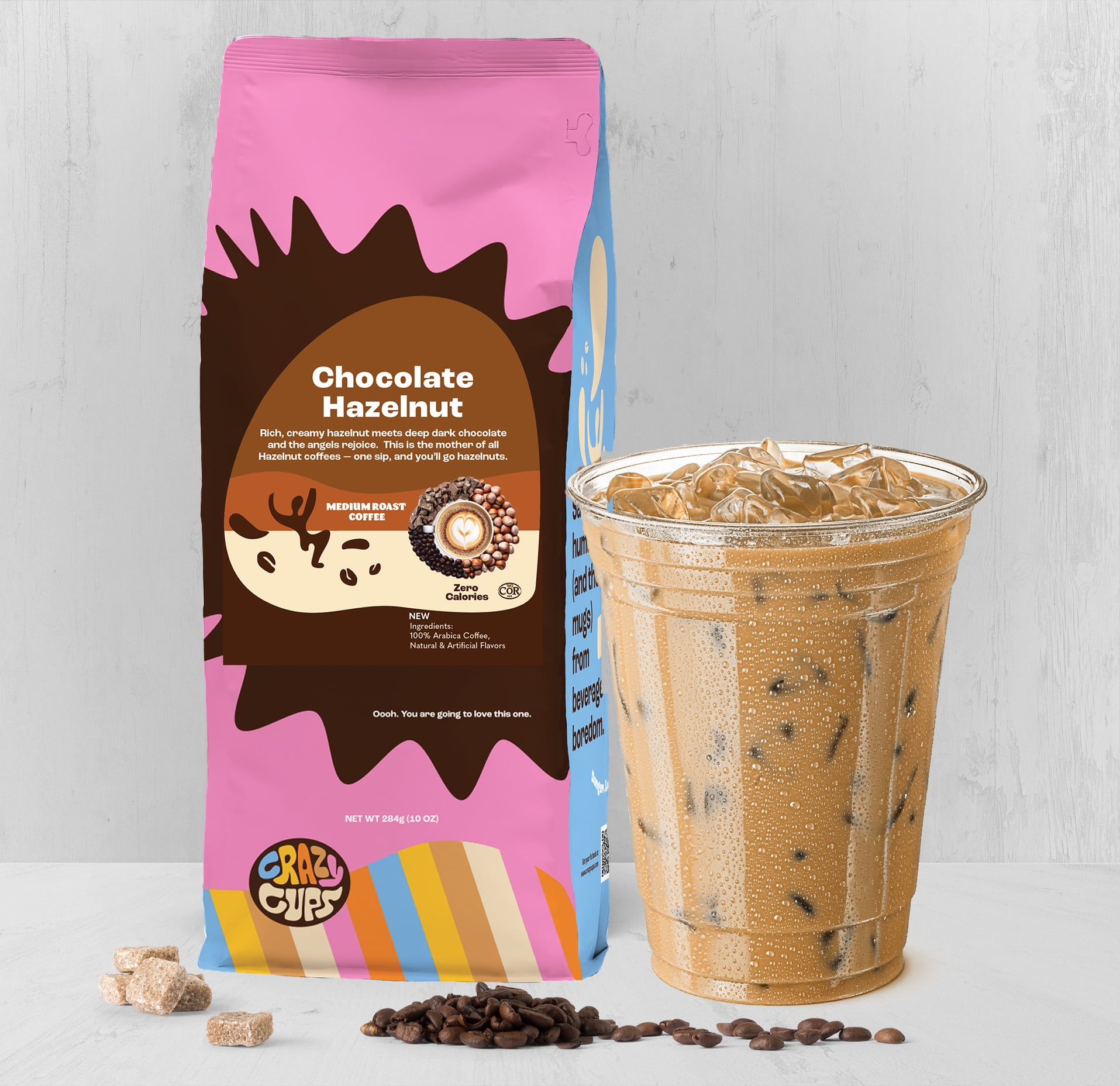 Crazy Cups Chocolate Hazelnut Ground Coffee, Medium Roast, 3, 10 Ounce bag, For Brewing Flavored Hot or Iced Coffee