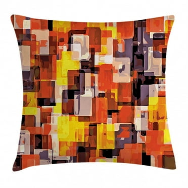 Abstract Decor Throw Pillow Cushion Cover, Geometrical Modern Cool Painting like Artistic Design Artwork, Decorative Square Accent Pillow Case, 20 X 20 Inches, Orange Tellow and White, by Ambesonne