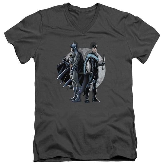 Batman Spotlight S/S Adult V-Neck T-Shirt Charcoal