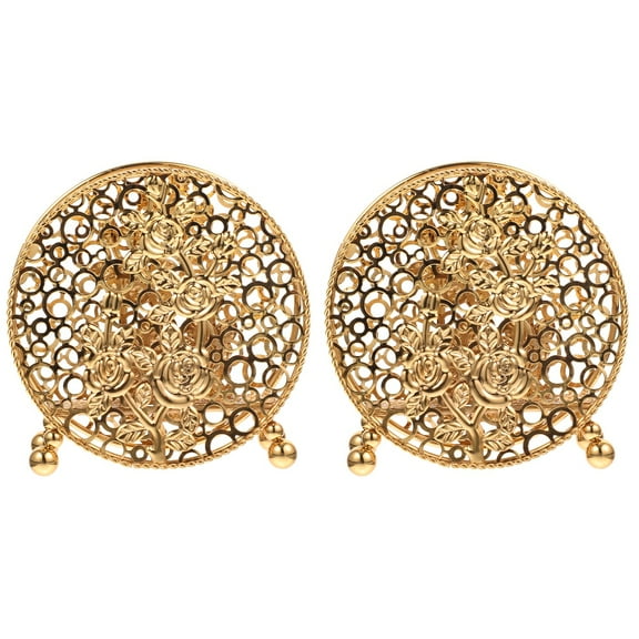 2 Pack Napkin Holder Metal Tissue Storage Rack Wicker Bounty Plate Organizer Golden