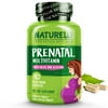 NATURELO Prenatal Multivitamin with Gentle Chelated Iron, Methyl Folate, Plant Calcium & Choline - Vegan, Vegetarian - Non-GMO - Gluten Free - 180 Capsules