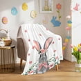 thumbnail image 3 of Throw Blanket Fleece Throw Blanket 50x80in, Easter Rabbits Pink Flowers Soft Lightweight Bed Blankets Eucalyptus Leaves Fuzzy Couch Blankets for All Season, 3 of 9