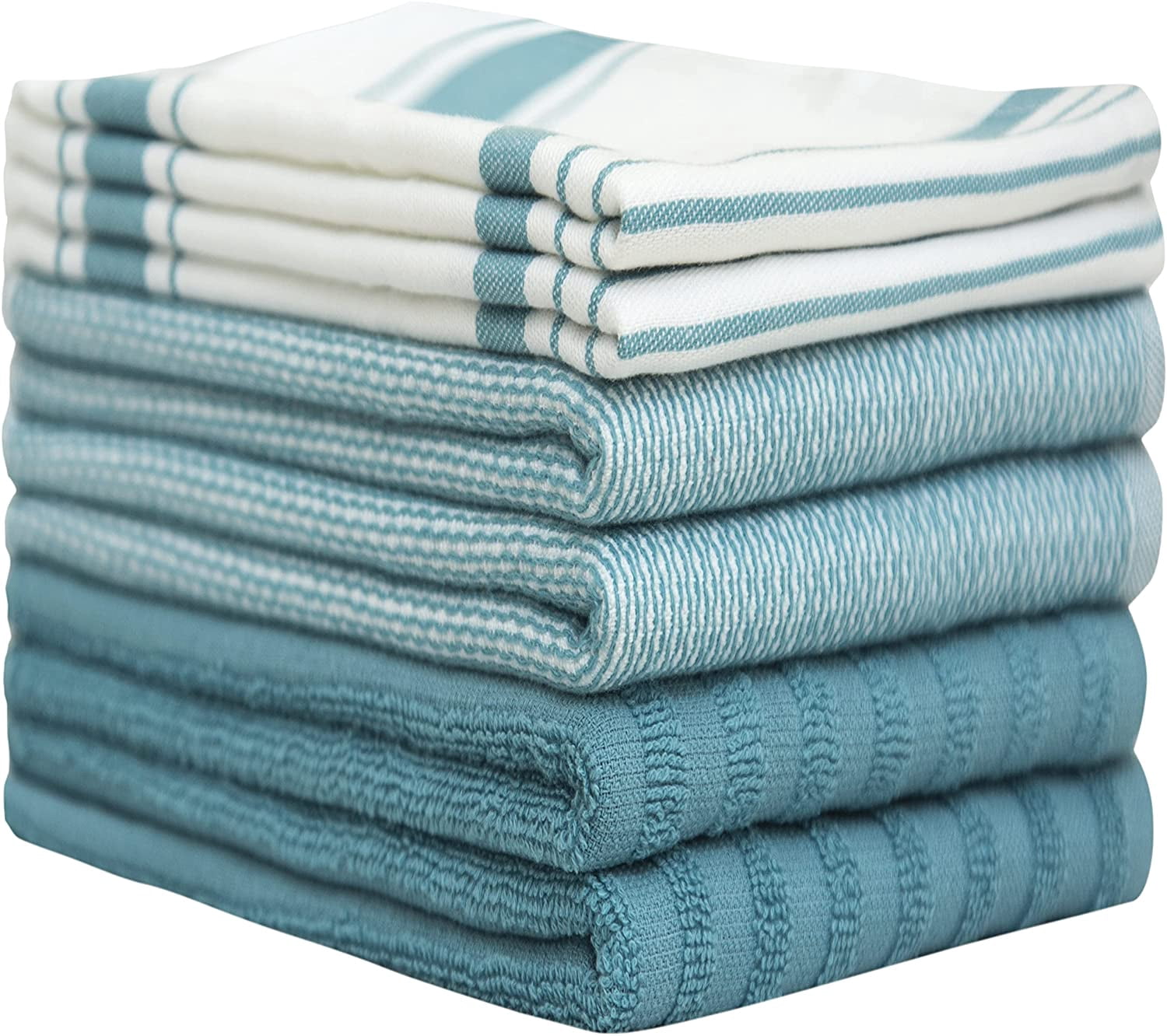 Bumble Premium Kitchen Hand Towels | 100% Cotton 16” x 26” | Absorbent Dish Cloths | 6 Pack (Aqua)