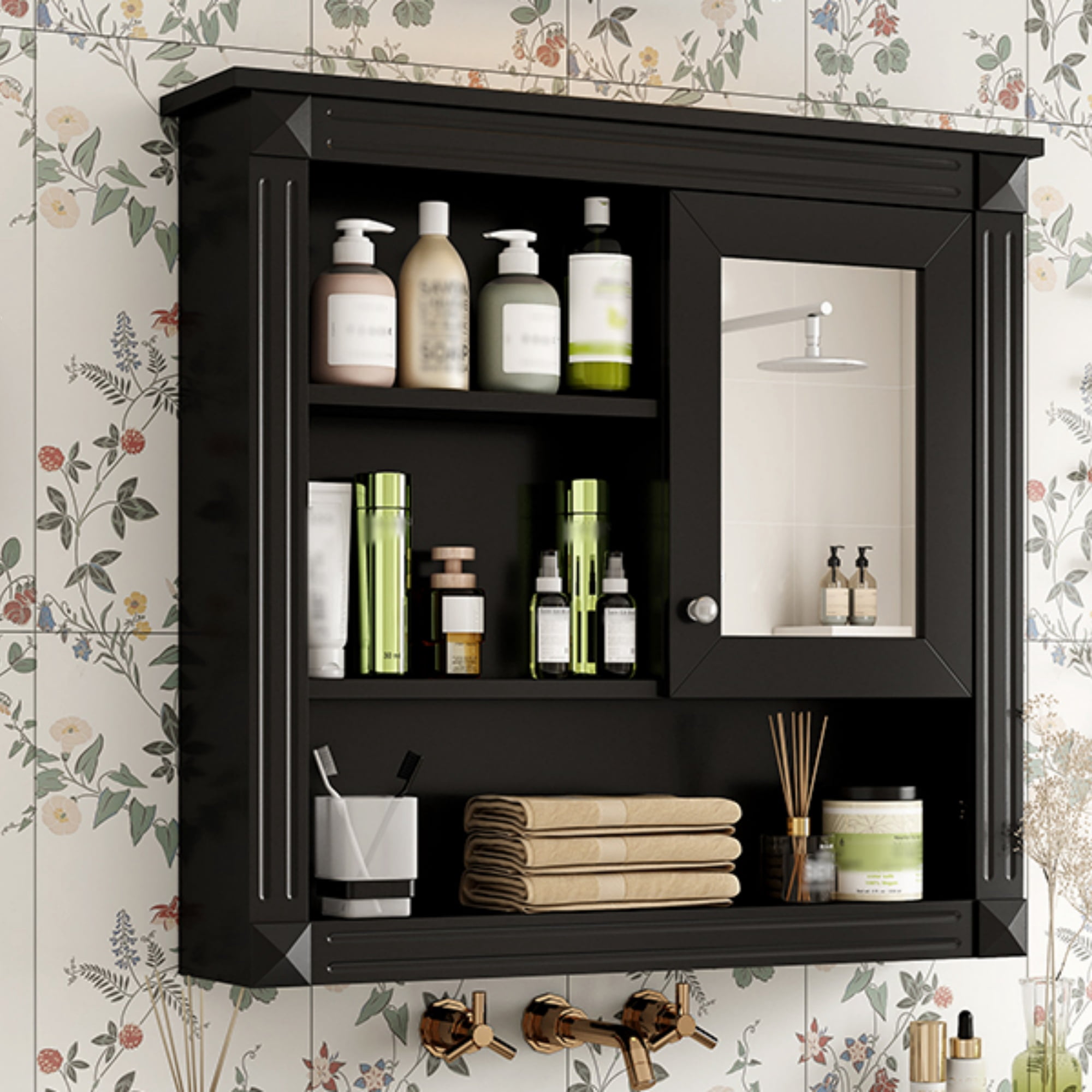 Bathroom Wall Cabinet with Mirror, 32'' Wall Mounted Medicine Cabinet with 4 Shelves, Mirrored Door Over Toilet Storage Cabinet& Adjustable Shelves