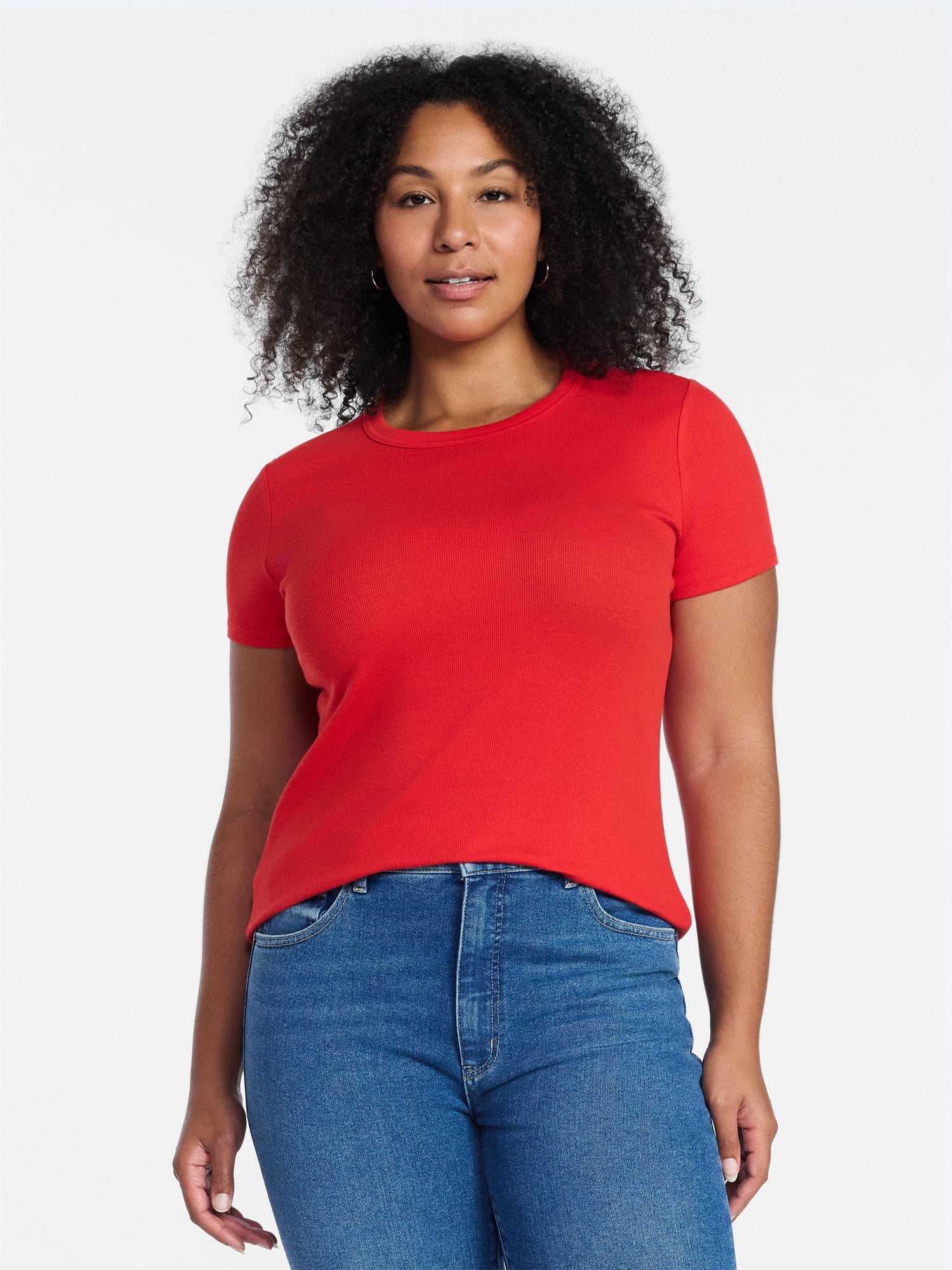 Time and Tru Women's Slim V Neck Tee with Short Sleeves, Sizes XS-XXXL