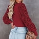 thumbnail image 4 of Blusas tipo jersey con cuello rectangular para mujer, blusas informales con manga larga acampanada, camisas de punto acanaladas para ir de compras, fiesta, rojo vino M, 4 of 6