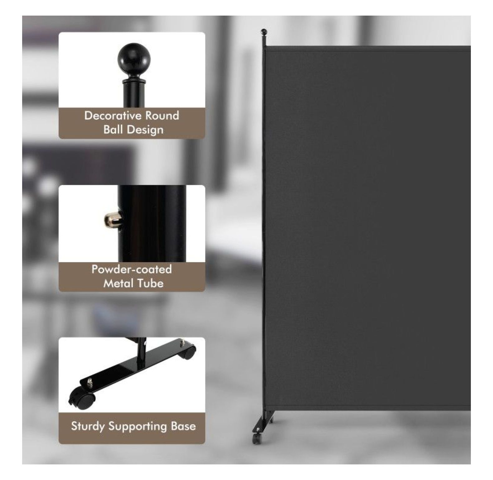 Yunken 6 Ft Single Panel Mobile Room Divider on Wheels, Freestanding Privacy Screen for Bedroom & Living Area
