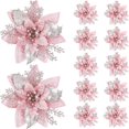 thumbnail image 2 of Flores artificiales con purpurina para decoración de árbol de Navidad, adornos de Feliz Año Nuevo, 5 piezas, 14,5 cm, 2 of 4