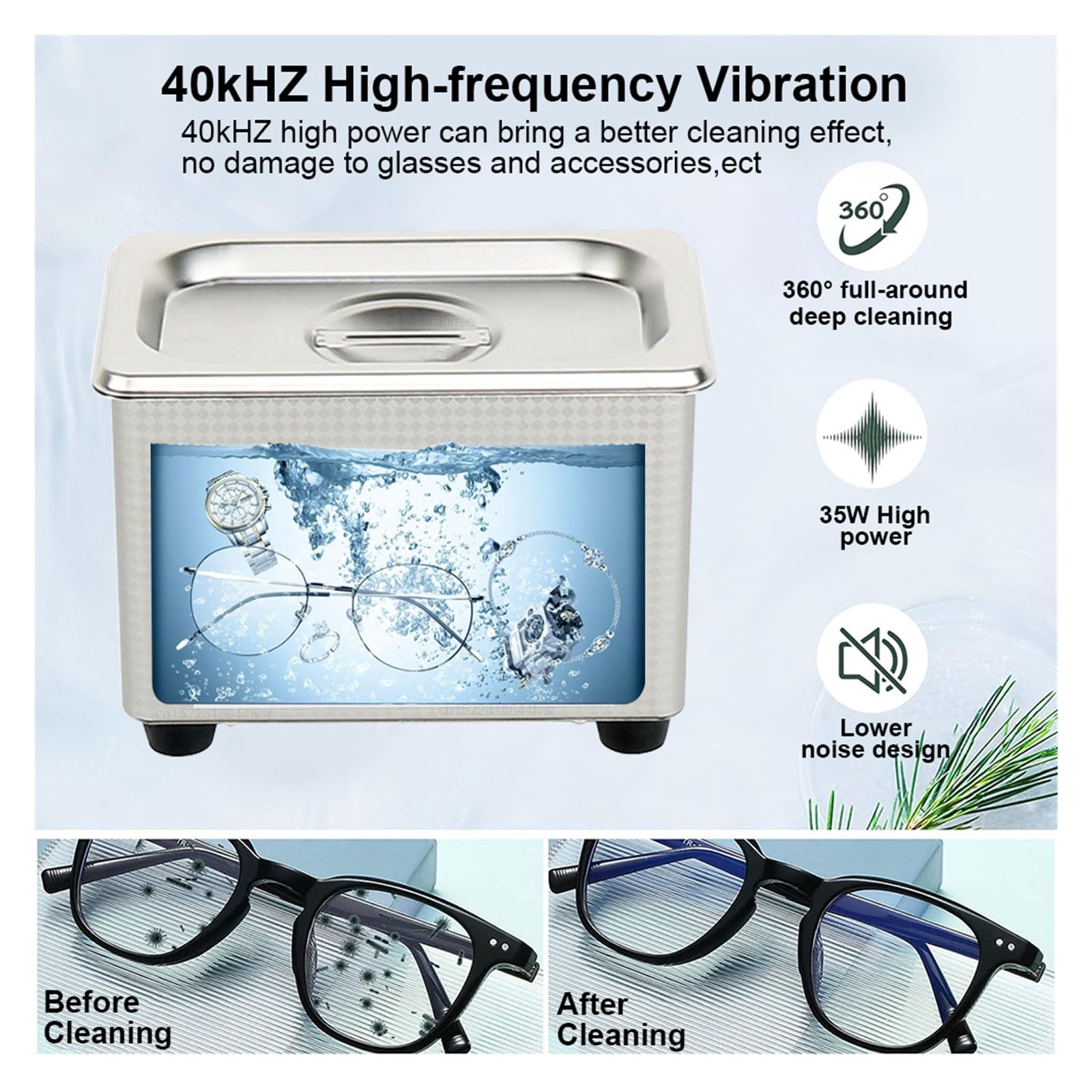 Ultrasonic Cleaner Ultrasound Glasses Jewelry Cleaner 40KHZ High Frequency Ultrasonic Washing Bath ,Convenient to Use