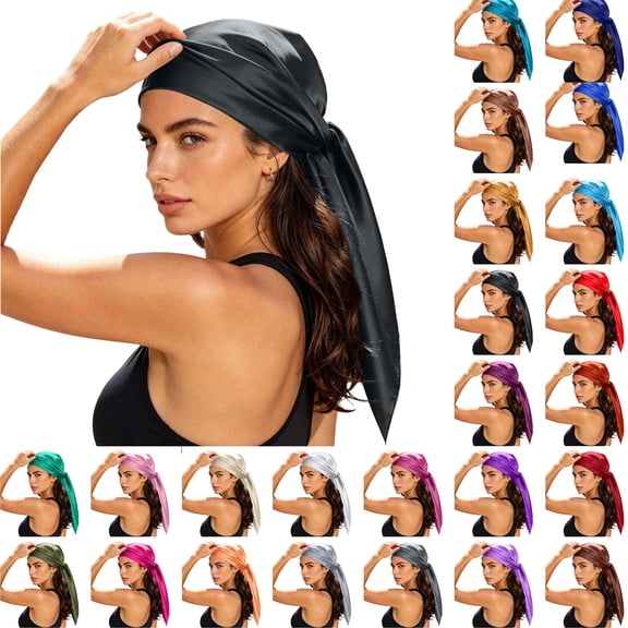 Fewfanhot Women Satin Square Head Scarf Pre Tied Bandana Silky Hair Wrap Turban Head Cover