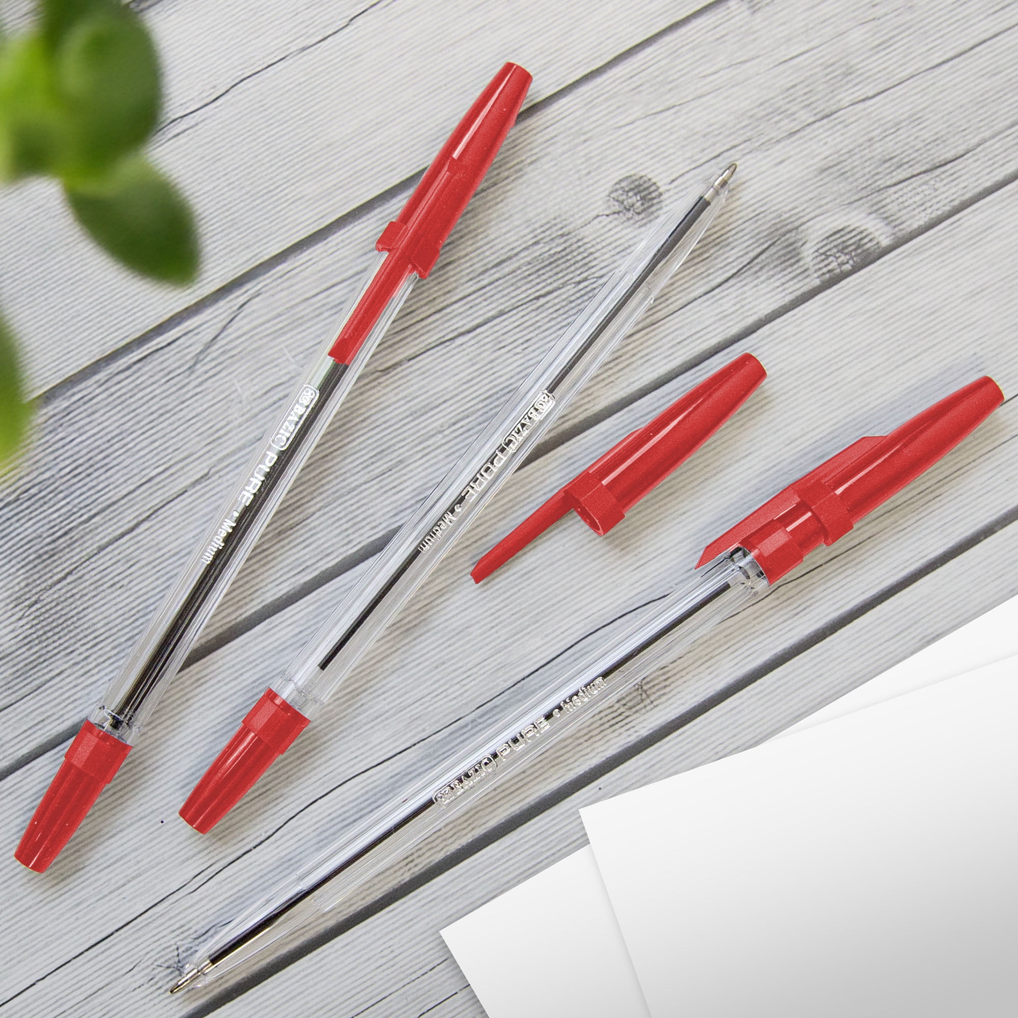 BAZIC Ballpoint Pen Pure Red Color Stick Pens, 1.0 mm, (12/Pack), 24-Pack