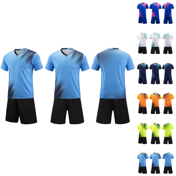 HAOTAGS Youth Boys Soccer Set,Lightweight School Game Uniform V-Neck Jersey and Shorts Quick-Dry Sports Suit Blue 8-9T