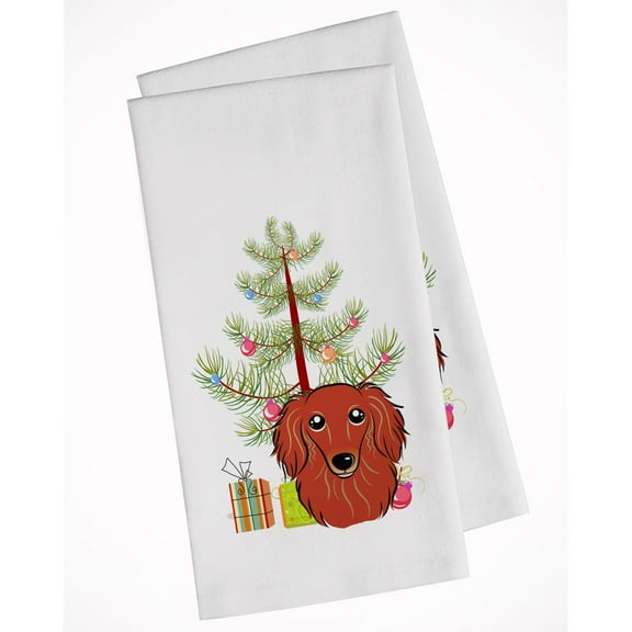 Carolines Treasures BB1586WTKT Christmas Tree and Longhair Red Dachshund White Kitchen Towel Set of 2 Dish Towels 19 X