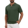 thumbnail image 4 of Men's Textured Knit Polo Shirt V Neck Short Sleeve Casual Golf Polo Shirt XL Olive Green, 4 of 6