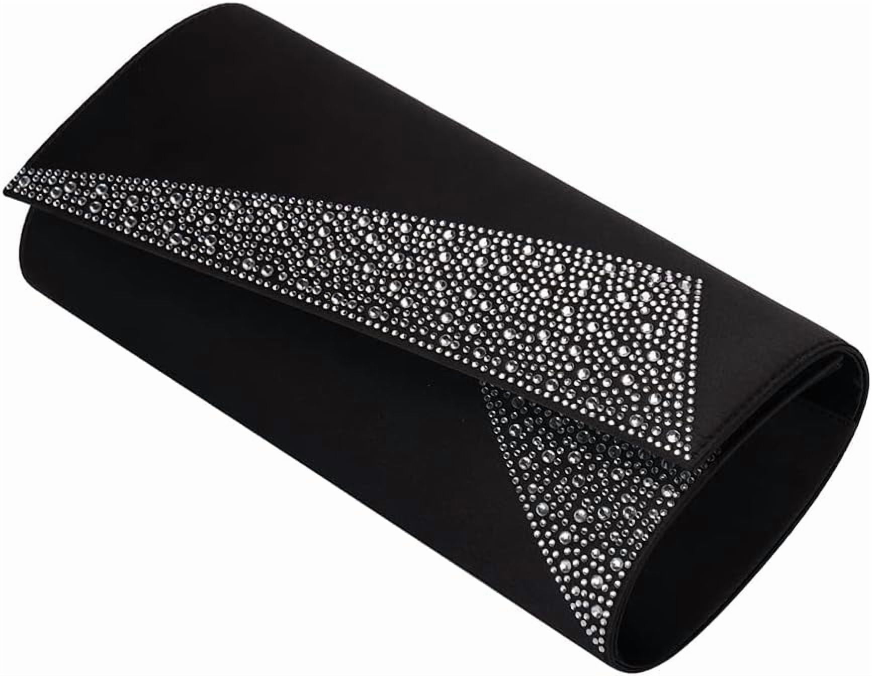 Women Satin Rhinestones Evening Bags Prom Bridal Clutch Purse Cross Body With Detachable Chain Strap