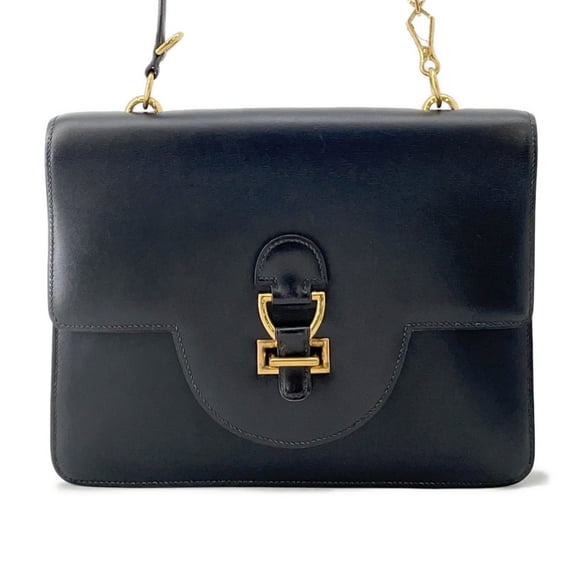 Pre-Owned Hermes Hermès Sandrine Shoulder Bag in Black Box Calf Leather with 〇D... (Good)