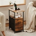 thumbnail image 7 of Eunos Long End Table with Charging Station, Nightstand with Open Shelf, 2 Fabric Drawer, Wood Grain Print, 7 of 7