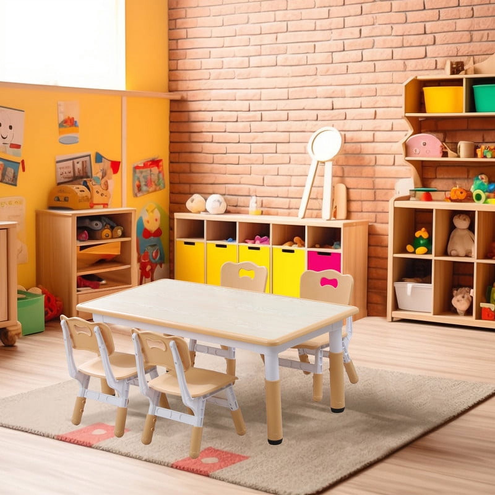 YUKOOL Kids Table and 4 Chair Set - Adjustable Height, HDPE Material, Perfect for Ages 2-12,Brown