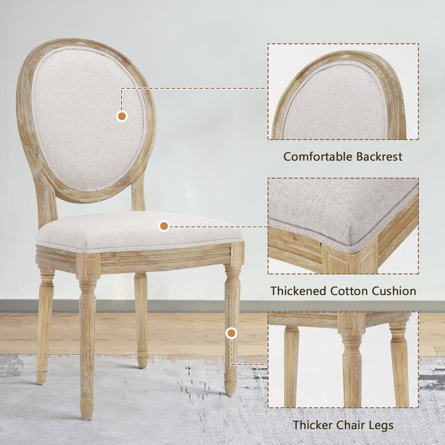 Kadyn French Country Fabric Dining Chairs, Upholstered Fabric Dining Chair with Back, Mid-Century Modern Dining Chairs for Bedroom, Beige Kadyn French Country Fabric Dining Chairs, Upholstered Fabric Dining Chair with Back, Mid-Century Modern Dining Chairs for Bedroom, Beige
